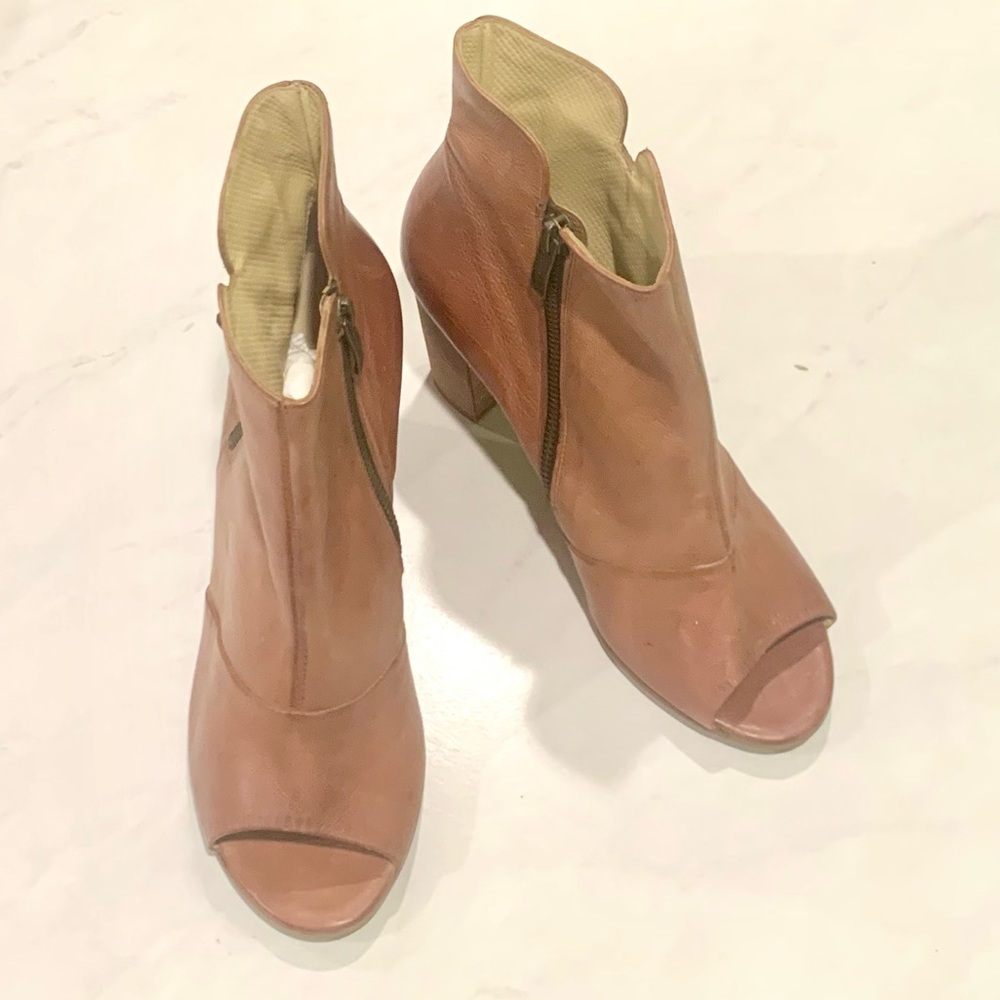 Paul Green Bellini Brown Leather Peep Toe Boot Block Heel Zipper - Picture 3 of 8